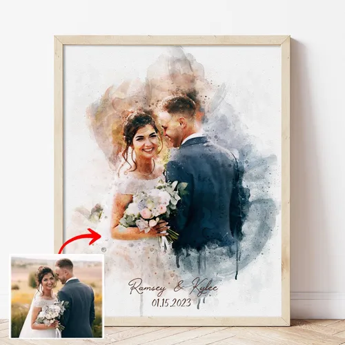 Miniatura 18 de NAZENTI Retrato personalizado de pareja en acuarela a partir de foto, pintura personalizada de foto para arte de pared, retrato personalizado
