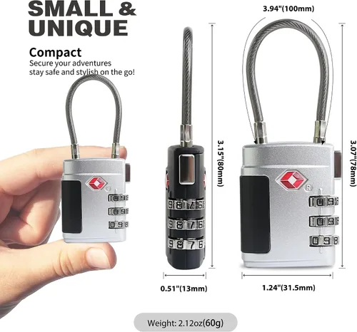 Miniatura 3 de Candados de equipaje aprobados por la TSA, paquete de 2 candados de combinación pequeña, cerraduras TSA para equipaje, candado combinado para maleta