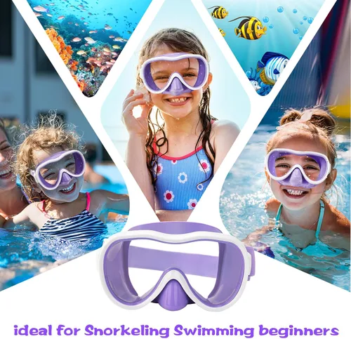 Miniatura 8 de Máscara de snorkel para niños, máscara de buceo de 180° con cubierta para la nariz, gafas de natación antiniebla para niños con correa de tela