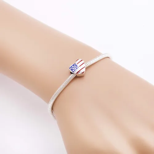 Miniatura 5 de Hoobeads - Abalorio de plata de ley 925 esmaltado, diseño de bandera de Estados Unidos