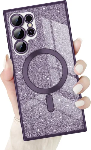Miniatura 31 de Newseego Funda ultra magnética para Samsung Galaxy S22, funda de lujo con purpurina para mujeres y niñas, protección completa de la lente de la Negro