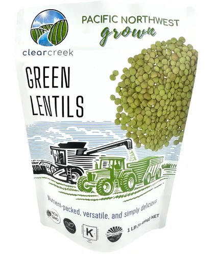CLEAR CREEK Lentejas Verdes | Proyecto Verificado Sin OMG | 1 lb | Vegano | No Irradiado (Brotará) | Kosher | Vegano