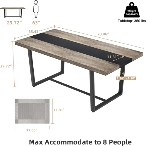 Miniatura 2 de STHOUYN Mesa de comedor grande de 71 pulgadas y 6 pies para mesa de comedor de 6 y 8 asientos, cocina moderna rectangular estilo casa de campo, Gris