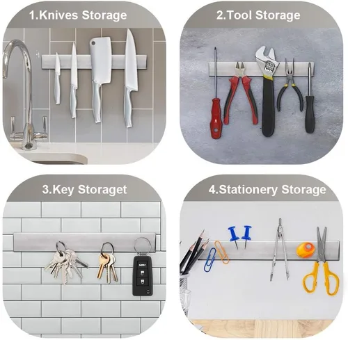 Miniatura 3 de Ninonly Tira magnética para cuchillos de 12 pulgadas, barra de cuchillos de cocina de acero inoxidable premium montada en pared, ahorro de espacio