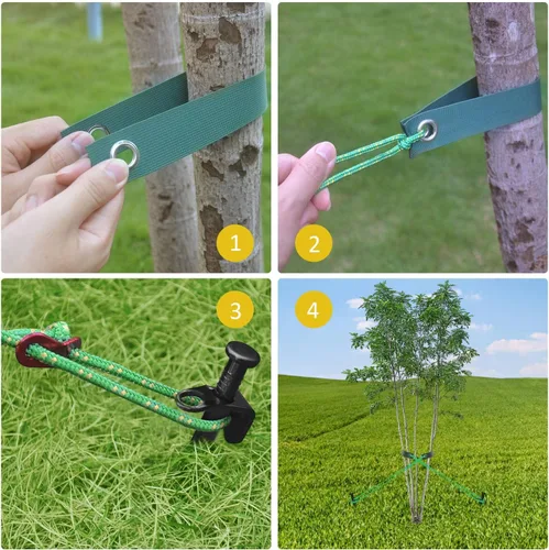 Miniatura 7 de Kit de estaca para árbol, soporte de anclaje resistente para árboles jóvenes con mal tiempo, incluye 3 correas de árbol, 3 estacas de metal
