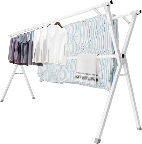 JAUREE Estante de secado de ropa de 95 pulgadas, estante de secado plegable para interiores y exteriores, estante de secado de lavandería de acero