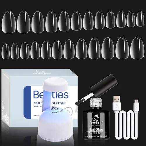 Miniatura 11 de Beetles Puntas de uñas de gel, set de extensión de uñas suaves 504 piezas, 12 tamaños, puntas de uñas cortas de almendra transparentes pre-dadas