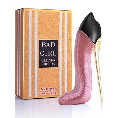 Bad Girl Glitter Edition – Fragancia floral oriental para mujer – Notas superiores de almendra, café, bergamota y limón – Aroma base de haba tonka,
