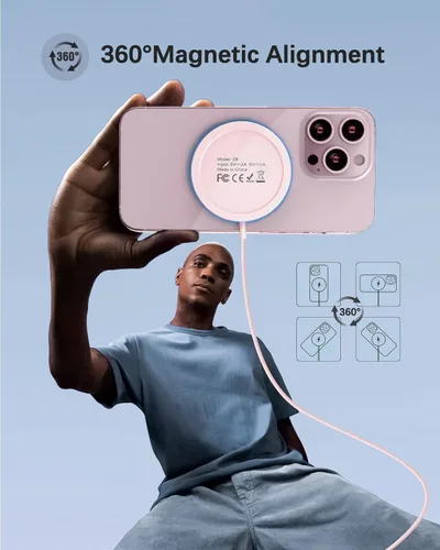 Miniatura 4 de Cargador inalámbrico magnético rápido Apple Mag-Safe para iPhone 15 Pro Max/15 Pro/15/15 Plus/14/13/12 Serie AirPods 3/2/Pro/Pro 2 Almohadilla