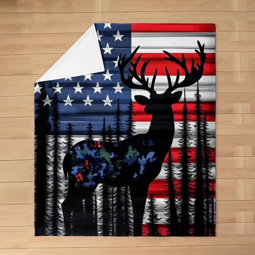 Miniatura 5 de Erosebridal American Flag Throw Blanket 40x50 Inch Sofa Bed Couch Decor,Rustic Deer Hunting Fleece Blanket for Kids Boys Girls,Farmhouse Cabin Bed