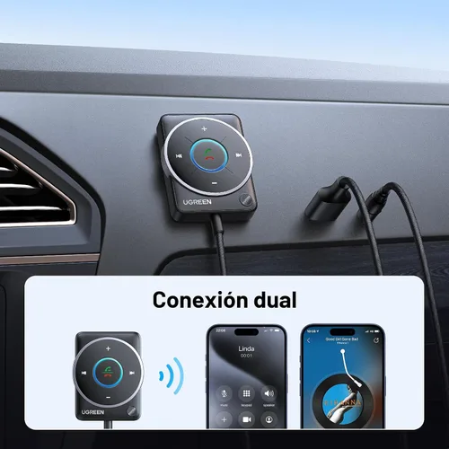 Miniatura 3 de UGREEN Adaptador auxiliar Bluetooth 5.4 para automóvil, [conexión mejorada y cancelación de ruido], receptor auxiliar Bluetooth con cable trenzado