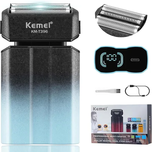 Kemei KM-T396 - Afeitadora eléctrica para hombres con 3 cuchillas flotantes, afeitadora eléctrica inalámbrica recargable de 7500 RPM para hombre,