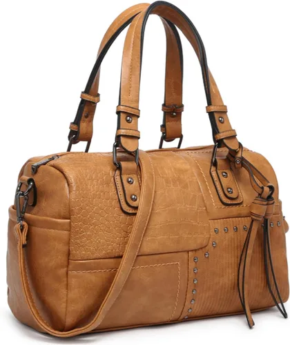 Miniatura 10 de Dasein Bolso para mujer de cuero vegano suave, diseño de barril, grande, tipo "hobo", con asa superior, bolso de trabajo, de mano, de hombro