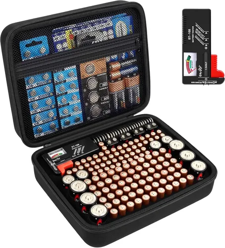 Miniatura 9 de Comecase - Caja de almacenamiento para batería dura, con estuche de transporte - Capacidad para 80 baterías AA AAA C D - con probador de batería