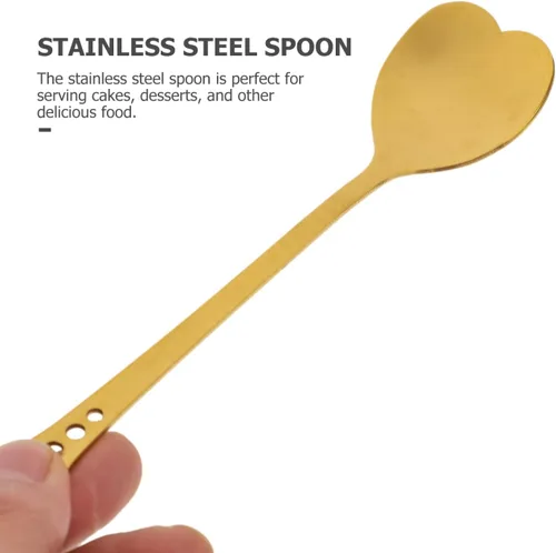 Miniatura 7 de DOITOOL Juego de 2 cucharas de postre en forma de corazón, de acero inoxidable de 5.62 pulgadas, chapadas en oro, cucharas pequeñas para helado