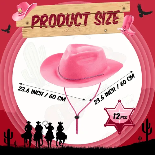 Miniatura 2 de Hicarer Juego de 12 sombreros de vaquero occidentales de fieltro de ala ancha, sombreros de fiesta de vaquera para hombres, mujeres, adultos, fiesta