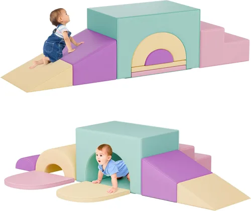 Miniatura 8 de TOLEAD Juego de bloques de espuma suave para escalar – Gran set de juguetes de juego suave 5-en-1 con arco para escalar, gatear y deslizarse