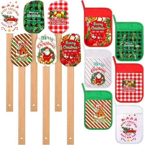 Miniatura 8 de Zhehao Juego de 12 espátulas de silicona para Navidad, resistentes al calor, con bolsillo para hornear, regalos para regalos de Navidad, suministros