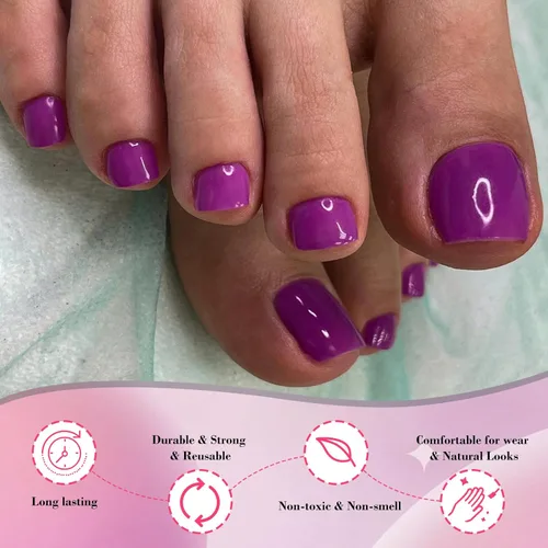 Miniatura 3 de AddFavor 120 uñas postizas a presión moradas para mujeres, uñas postizas cuadradas de cobertura completa, puntas de uñas falsas, uñas postizas