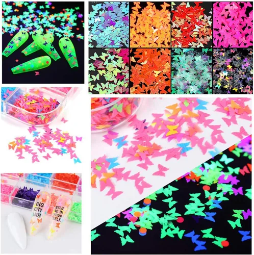 Miniatura 5 de Lentejuelas de uñas de mariposa 3D de 12 colores, mariposas luminosas, diseño de arte de uñas, mariposas holográficas con forma de copos