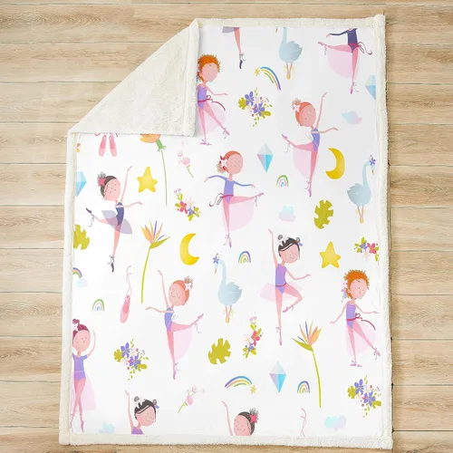 Miniatura 5 de Manta de forro polar con estampado de bailarina rosa para niñas, felpa suave y mullida para cama, sofá, bonita sherpa floral de hoja de palma Multi