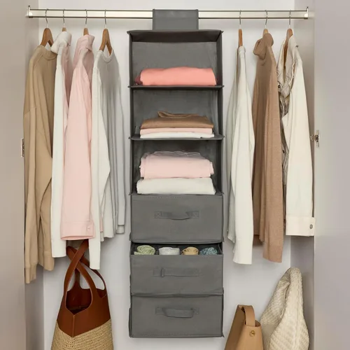 Miniatura 3 de Amazon Basics Organizador de almacenamiento para armario con estante colgante de 6 niveles con cajones extraíbles, gris, 6.9"P x 13.6"A x 12.2"Al