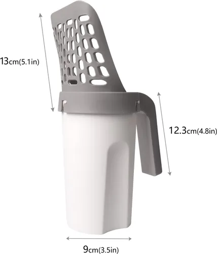 Miniatura 6 de Cuchara para excrementos para gatos, cuchara de arena para gatos con bolsas, soporte integrado desmontable para pala profunda, gran capacidad Blanco