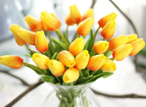 Miniatura 5 de 30 tulipanes artificiales, flores de tacto real, multicolor, tulipanes falsos de Holanda de poliuretano, ramo de tulipanes de látex, flores de látex