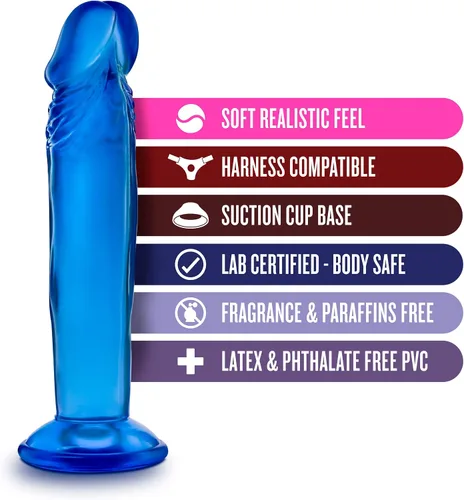 Miniatura 2 de Blush B Yours Sweet n Small - Consolador realista de 6 pulgadas con ventosa - Azul - Pene del punto G para pegging, estimulación anal y vaginal