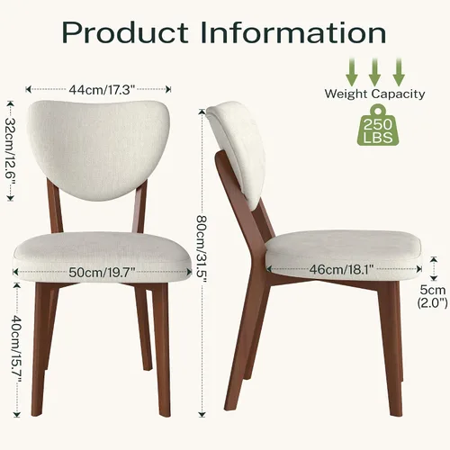 Miniatura 2 de Juego de 2 sillas de comedor de madera, silla de comedor tapizada de tela moderna, sillas de cocina, silla de cena de granja para cocina y comedor