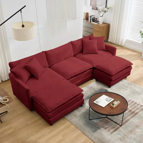 Miniatura 14 de Sofá modular convertible seccional, sofá de 4 asientos en forma de L con diván reversible, sofá de nube de asiento profundo, sofá cama 3 en 1, tela