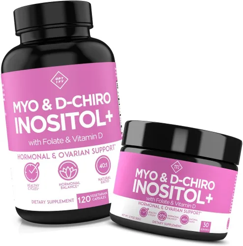 Optify Paquete de suplemento de inositol - Mio-inositol, D-Chiro inositol, folato y vitamina D - Cápsula y polvo - Suministro para 60 días - Apoyo