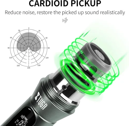 Miniatura 6 de XTUGA Sistema de micrófono inalámbrico UHF de 4 canales, Plug and Play, micrófonos de mano de metal con rango de 164 pies, mini receptor