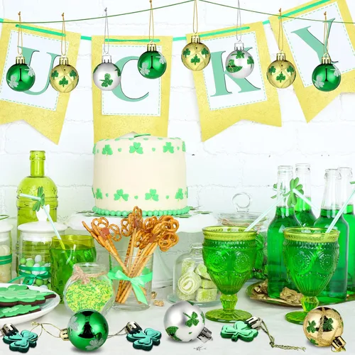 Miniatura 4 de Teling 36 piezas de decoración del día de San Patricio adorno colgante para árbol trébol bola colgante bola de plástico verde adorno trébol sombrero