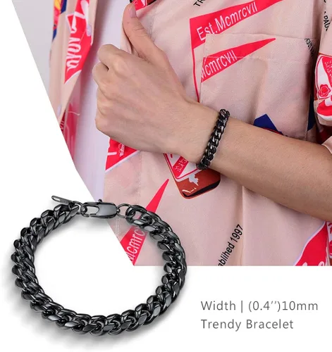Miniatura 3 de PROSTEEL Pulsera de acero inoxidable para hombres y mujeres, elegantes pulseras de eslabones cubanos, chapado en oro negro de 18 quilates, ancho