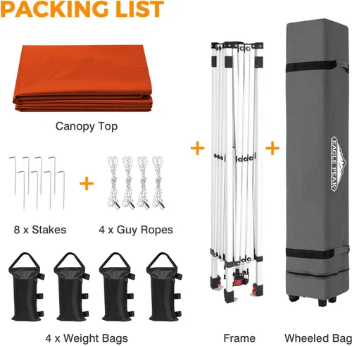 Miniatura 376 de EAGLE PEAK Tienda de campaña desplegable con bolsa de transporte con ruedas, 8 estacas, 4 cuerdas, 4 bolsas de peso, toldo de tienda de campaña
