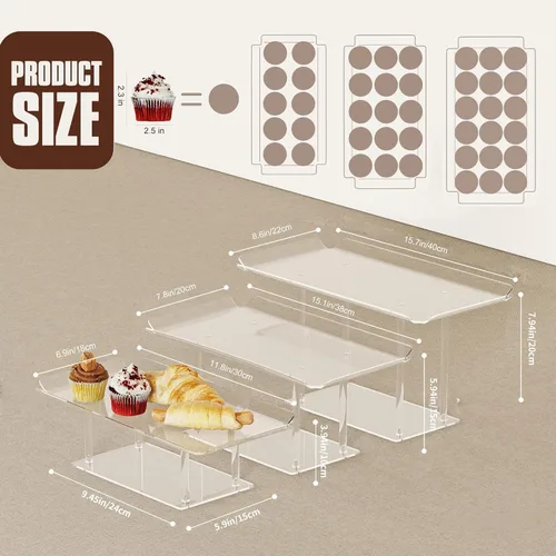 Miniatura 2 de HeiMma Juego de 3 Piezas para Exhibición de Mesa de Postres, Soportes Transparentes de Acrílico para Buffet, Elevador para Cupcakes, Postres