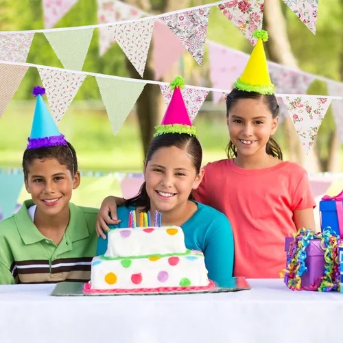 Miniatura 7 de Banderines triangulares de 40 pies, 42 unidades, banderas de tela multicolor, banderines de arpillera, banderas para bodas, fiestas de cumpleaños