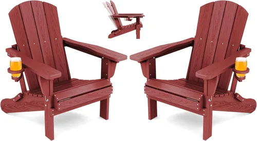 Miniatura 32 de SERWALL Silla Adirondack plegable ajustable, silla Adirondack reclinable con portavasos, Aruba
