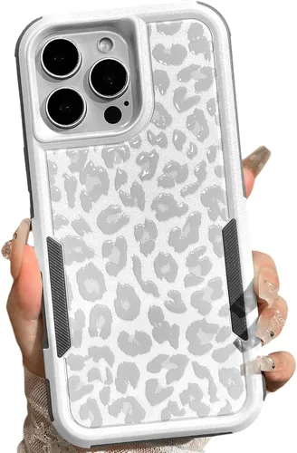 Miniatura 11 de Funda magnética para iPhone 17 Pro, compatible con Magsafe, lindo estampado de leopardo blanco guepardo, resistente, resistente, protección