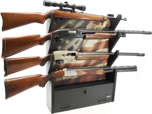 Miniatura 9 de Rush Creek Creations - Soporte de armas, soporte de pared para rifles o escopetas, diseño patriótico de la bandera estadounidense, almacenamiento