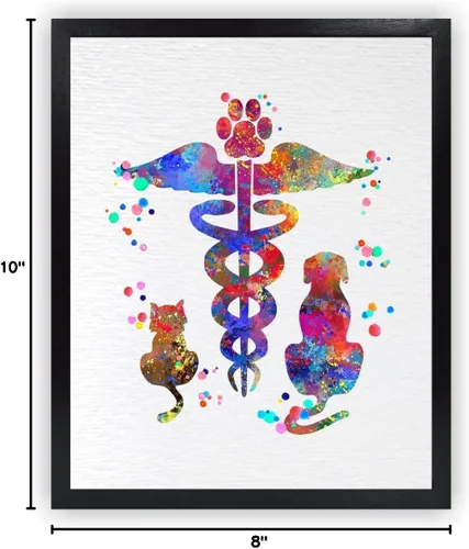 Miniatura 9 de Dignovel Studios 8X10 sin marco caduceo veterinario Clínica animal mascota acuarela arte impresión cartel inauguración casa giclée oficina