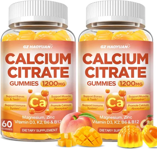 Miniatura 12 de Gomitas de citrato de calcio - Suplementos de 1200 mg de calcio en gomitas para mujeres y hombres con vitamina D3, K2, magnesio, zinc de alta