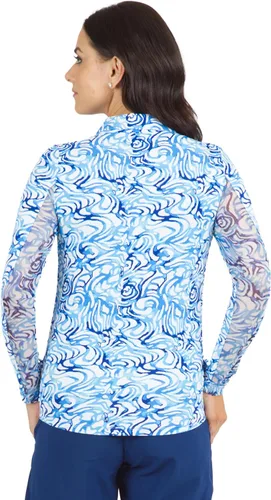 Miniatura 4 de IBKUL Athleisure Wear - Polo de manga larga con protección solar UPF 50+ Icefil Cooling Tech Kinsley Print de longitud ajustable - 48485