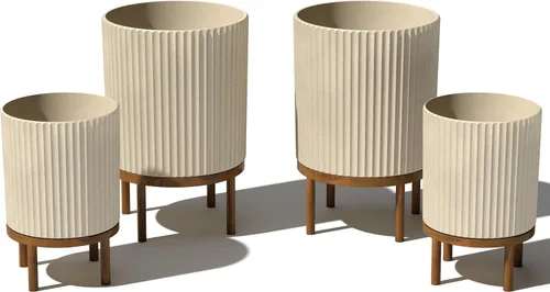Miniatura 75 de Veradek Demi Series - Maceta redonda con soporte para porche o patio, compuesto de piedra de plástico duradero y soporte de madera, decoración