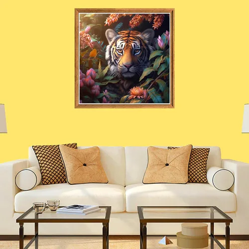 Miniatura 4 de Bimkole Kits de arte de diamantes 5D para adultos, flores alrededor del tigre, set de bordado de pedrería DIY animal de taladro completo, pintura