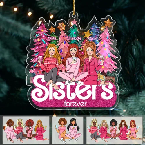 Miniatura 2 de Gossby Adorno de Navidad acrílico personalizado para hermanas para siempre, regalo personalizado con diseño, nombre, decoración de árbol de 2