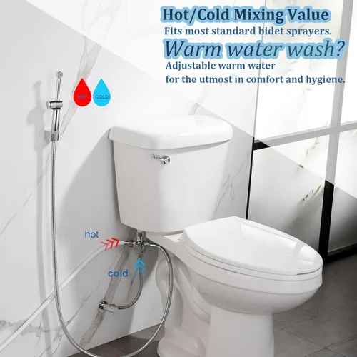 Miniatura 3 de SonTiy Kit de válvula mezcladora de bidé caliente y frío, válvula adaptador en T de bidé cálido de 4 vías de latón mejorado para rociador de inodoro