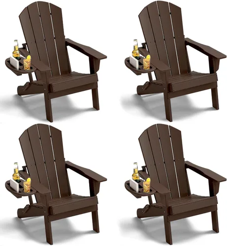 Miniatura 37 de NAVINE Juego de 2 sillas Adirondack plegables de polietileno de alta densidad con portavasos multifuncional, resistente a la intemperie, para Blanco