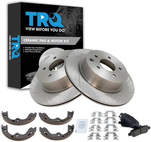 Miniatura 108 de TRQ Kit de pastillas de freno y rotor Posi trasero premium con zapatas de estacionamiento para camión GM SUV